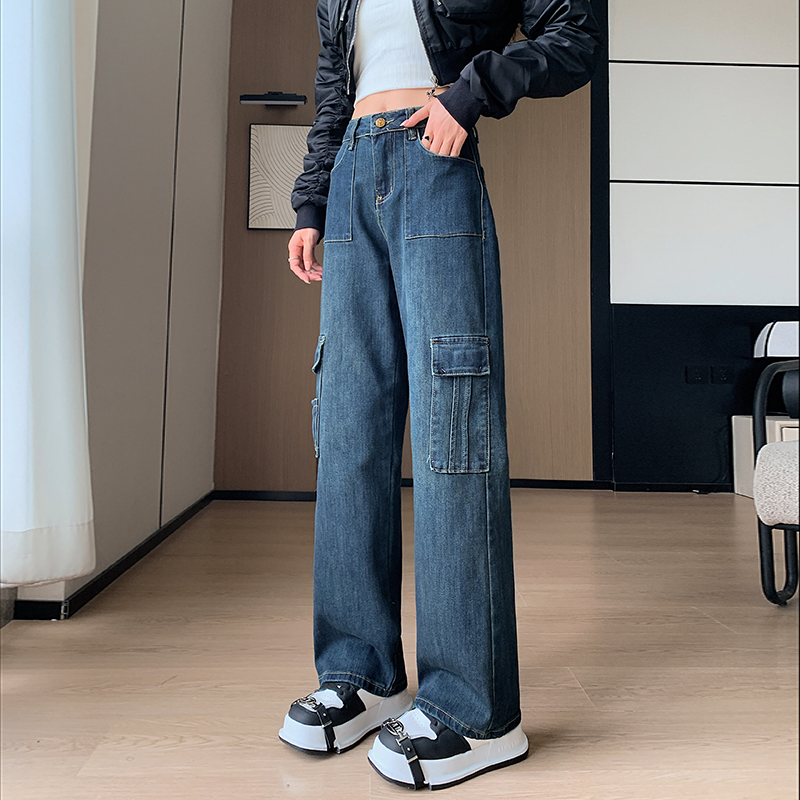 Autumn straight pants wide leg pants high waist jeans