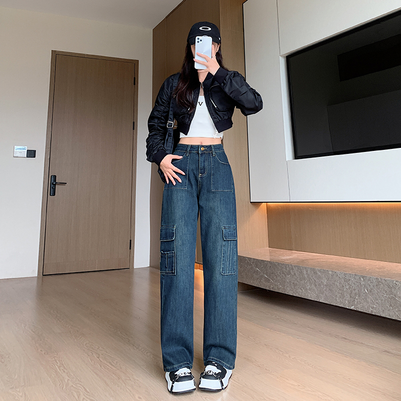 Autumn straight pants wide leg pants high waist jeans