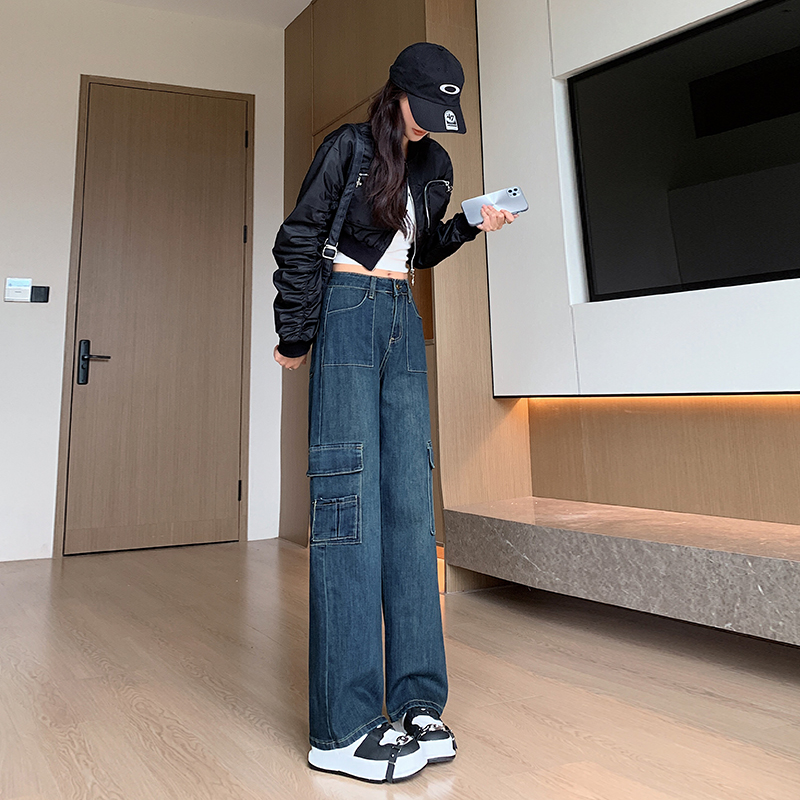 Autumn straight pants wide leg pants high waist jeans