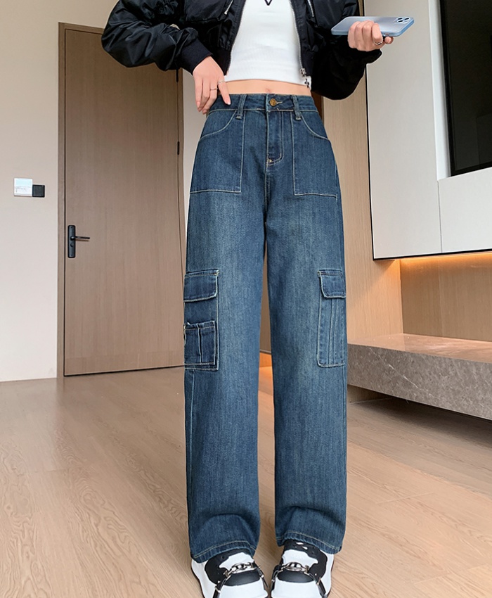 Autumn straight pants wide leg pants high waist jeans