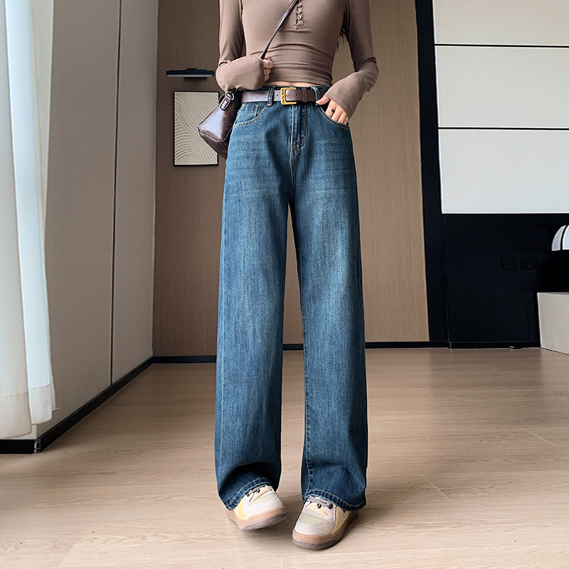 Retro autumn long pants high waist jeans for women