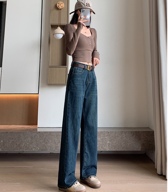 Retro autumn long pants high waist jeans for women