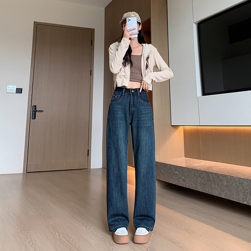 High waist drape loose jeans wide leg spring and autumn pants