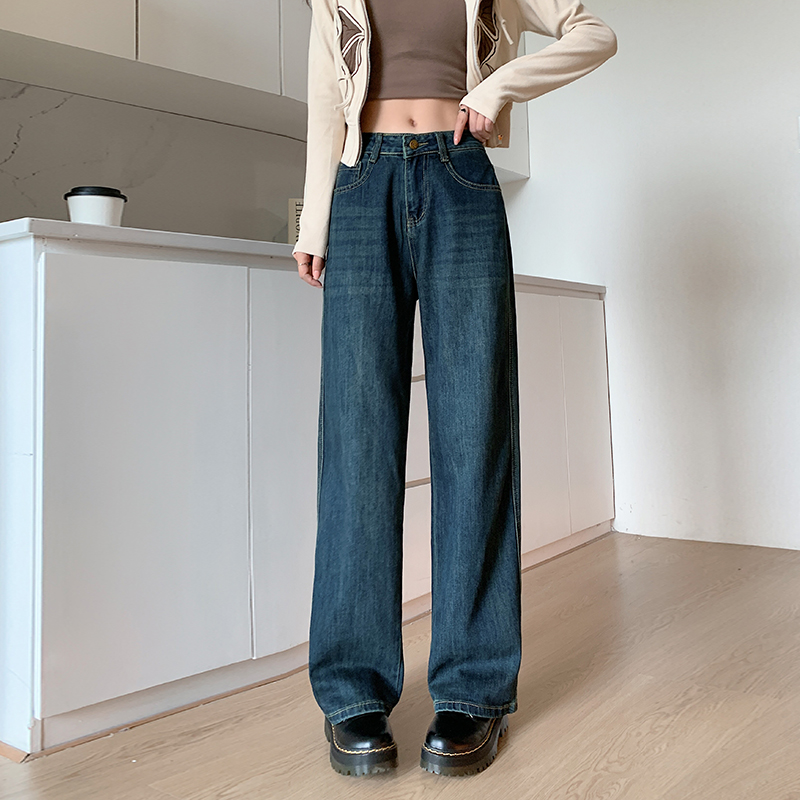 Spring and autumn wide leg straight pants jeans for women