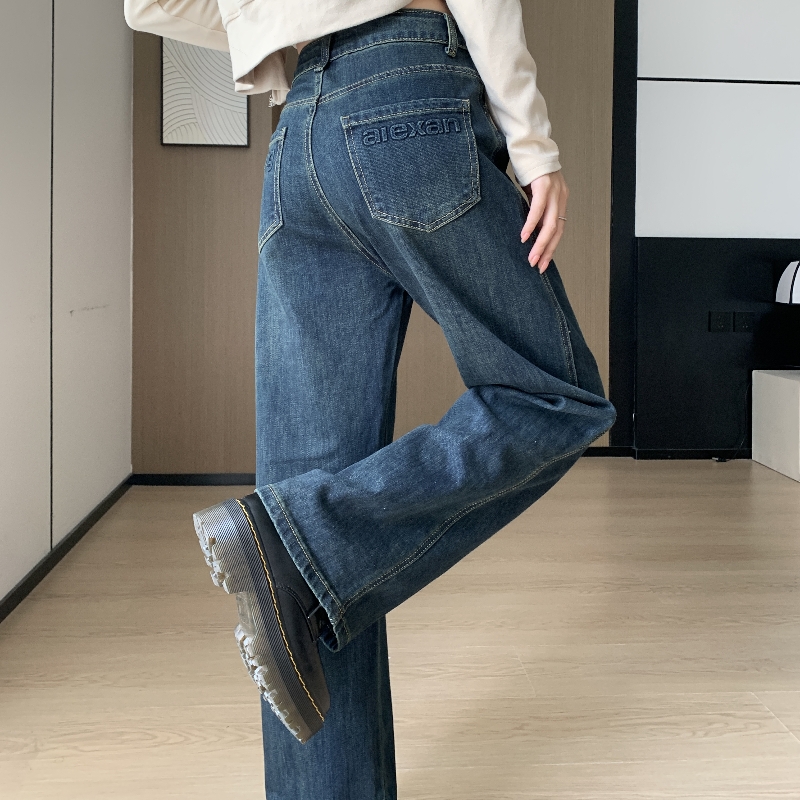 Spring and autumn wide leg straight pants jeans for women