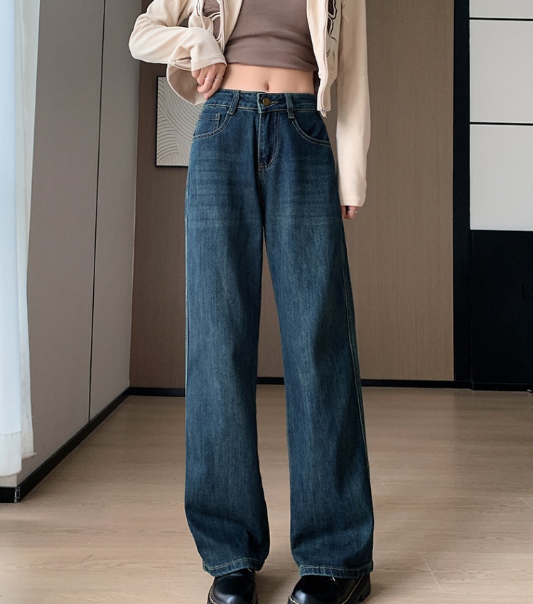 Spring and autumn wide leg straight pants jeans for women