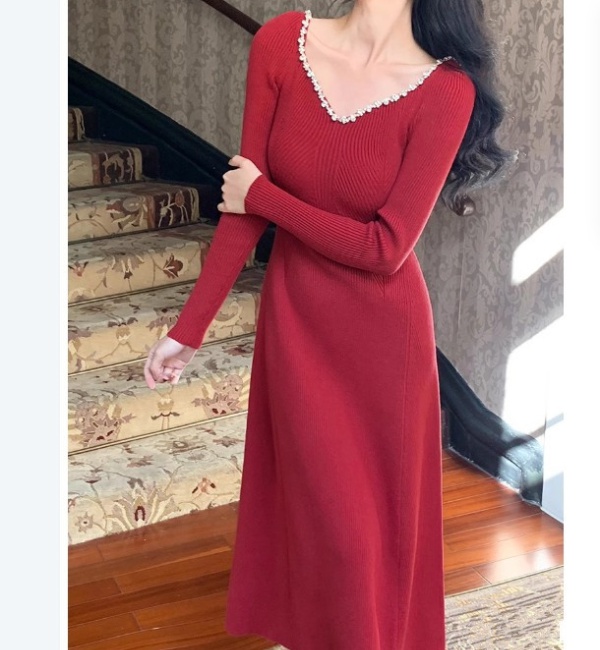 Autumn and winter dress rhinestone long dress for women