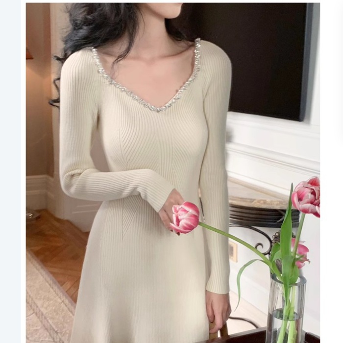 Autumn and winter dress rhinestone long dress for women