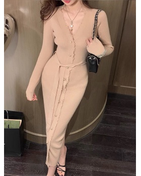 Long sleeve knitted package hip dress slim long long dress