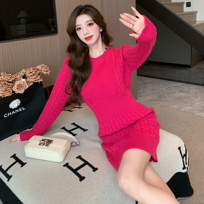 Long sleeve European style doll shirt knitted dress