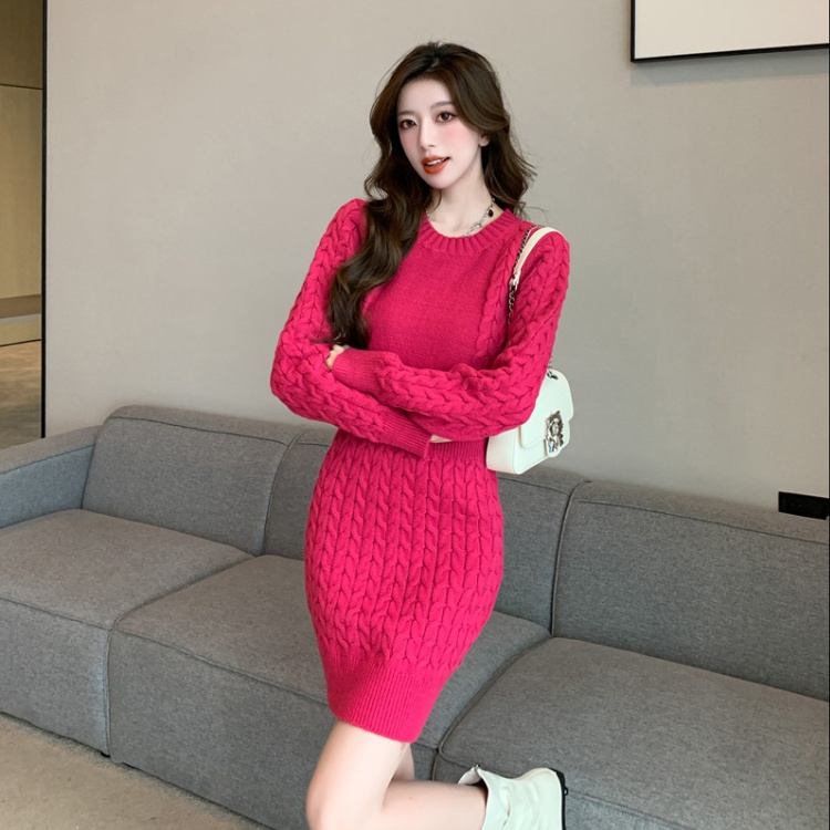 Long sleeve European style doll shirt knitted dress