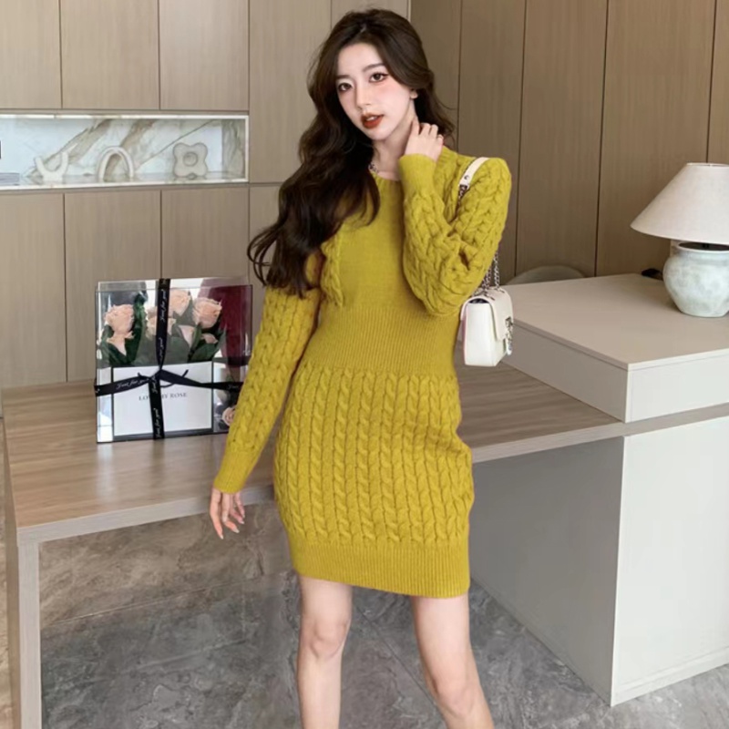 Long sleeve European style doll shirt knitted dress