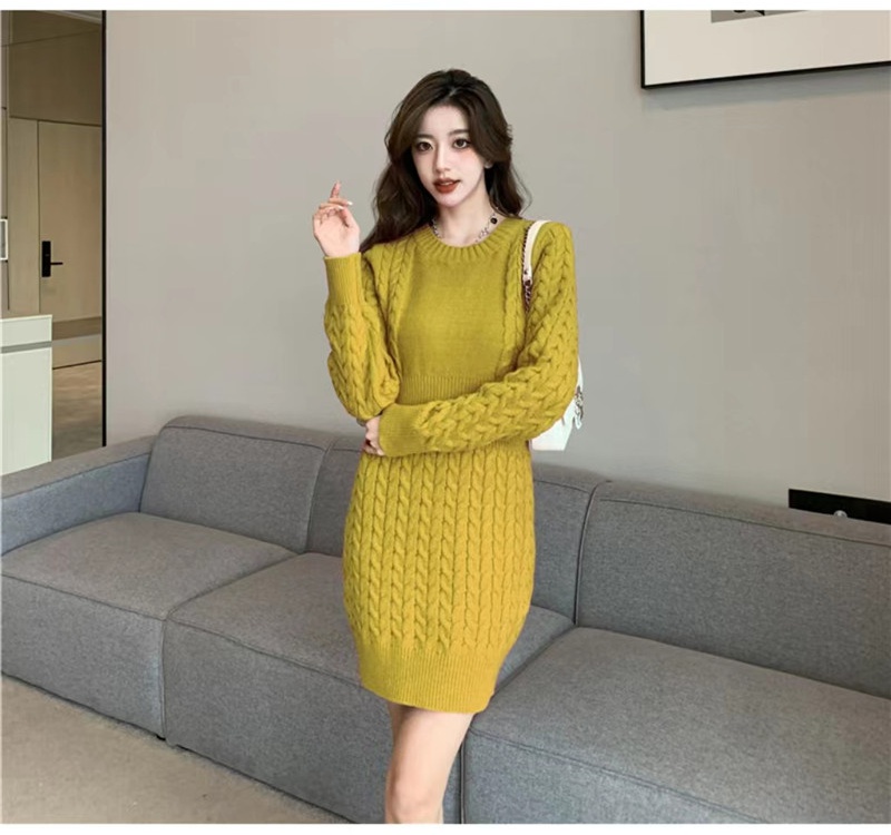 Long sleeve European style doll shirt knitted dress