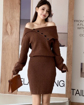 Asymmetry large lapel dress knitted sweater dress