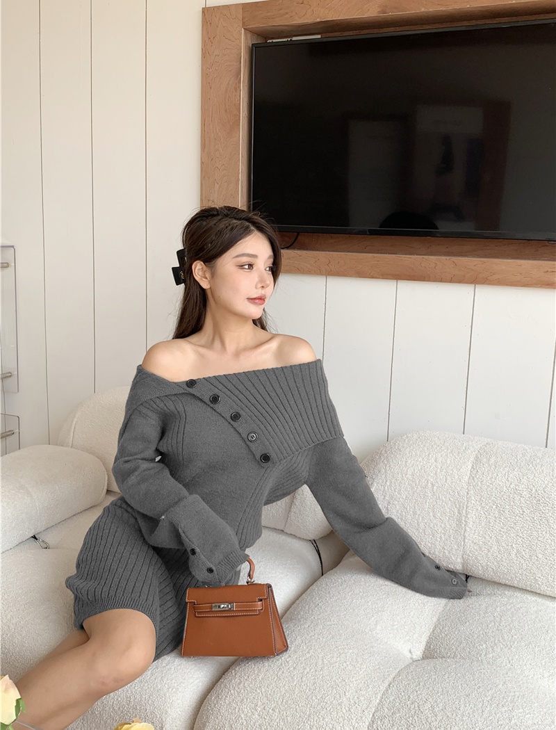 Asymmetry large lapel dress knitted sweater dress