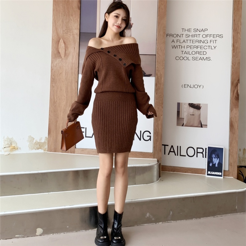 Asymmetry large lapel dress knitted sweater dress