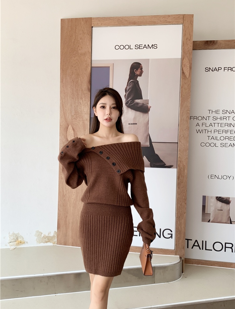 Asymmetry large lapel dress knitted sweater dress