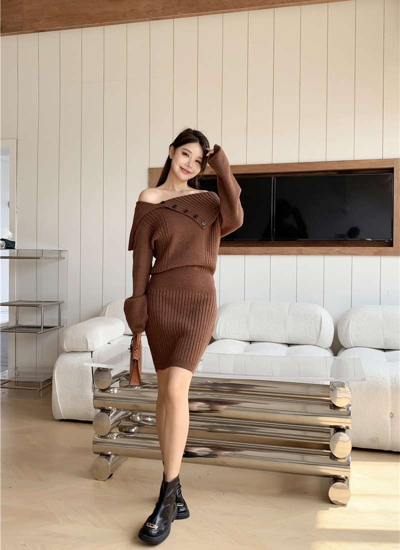 Asymmetry large lapel dress knitted sweater dress