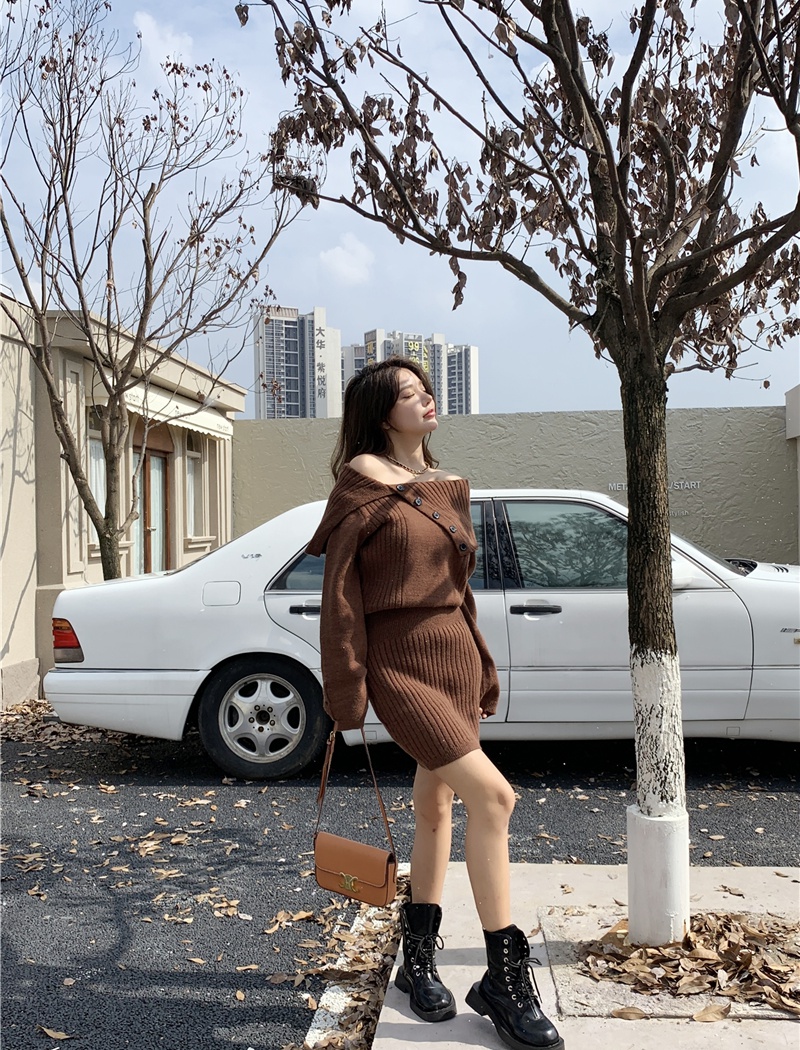 Asymmetry large lapel dress knitted sweater dress