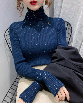 Starry slim bottoming shirt rhinestone sweater for women