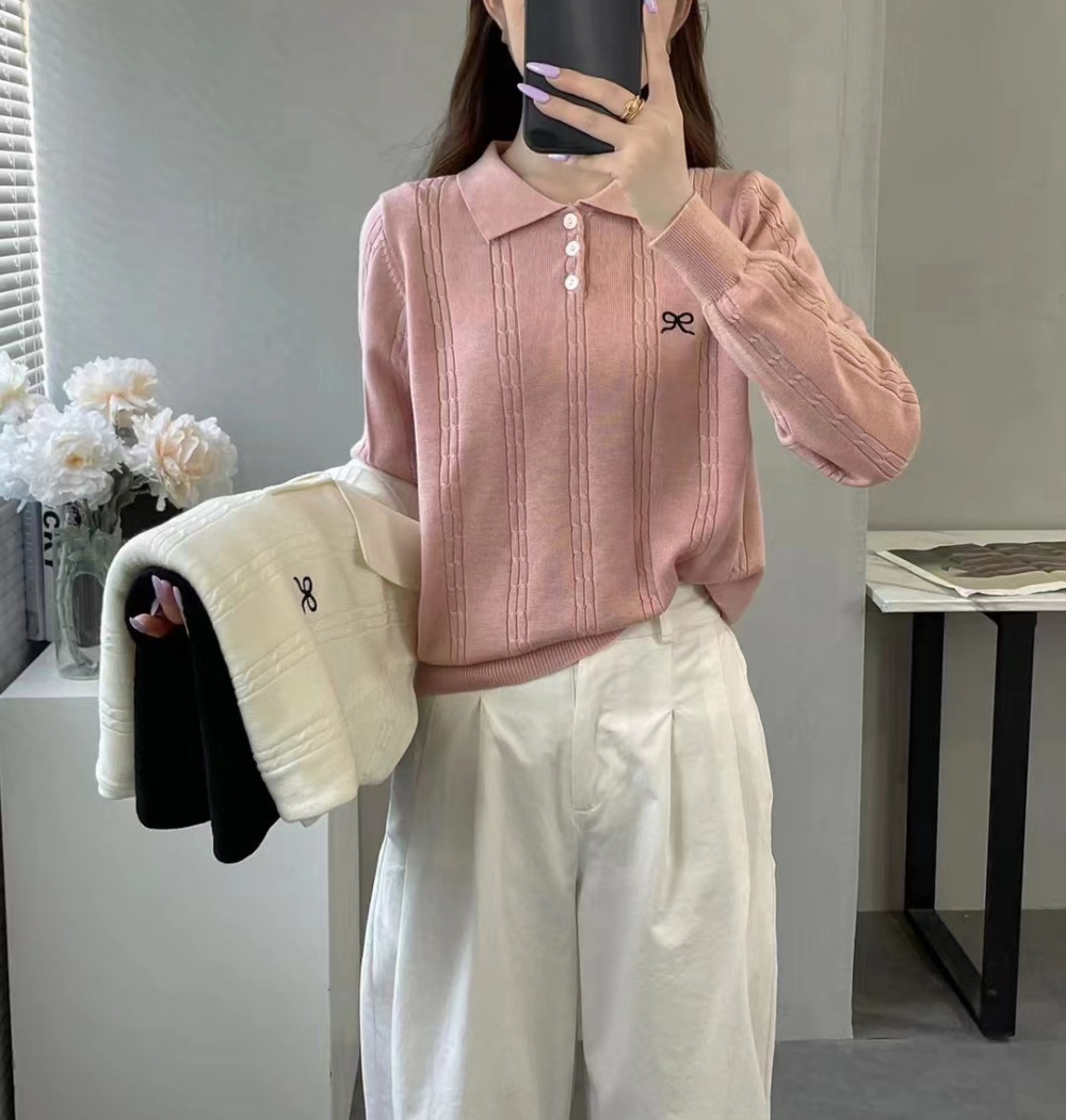 Twist long sleeve pure tops embroidery knitted sweater