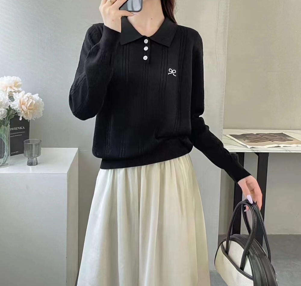 Twist long sleeve pure tops embroidery knitted sweater