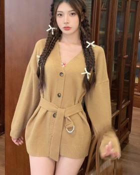 Knitted Casual slim cardigan Korean style with belt coat