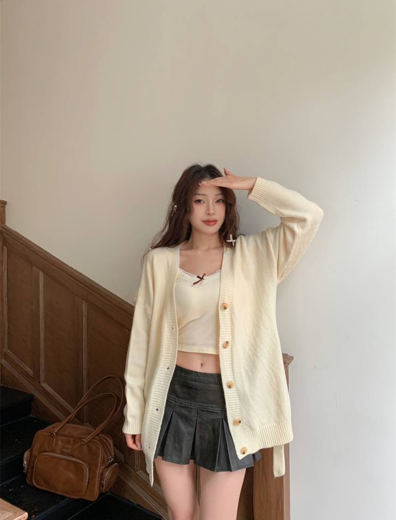 Knitted Casual slim cardigan Korean style with belt coat