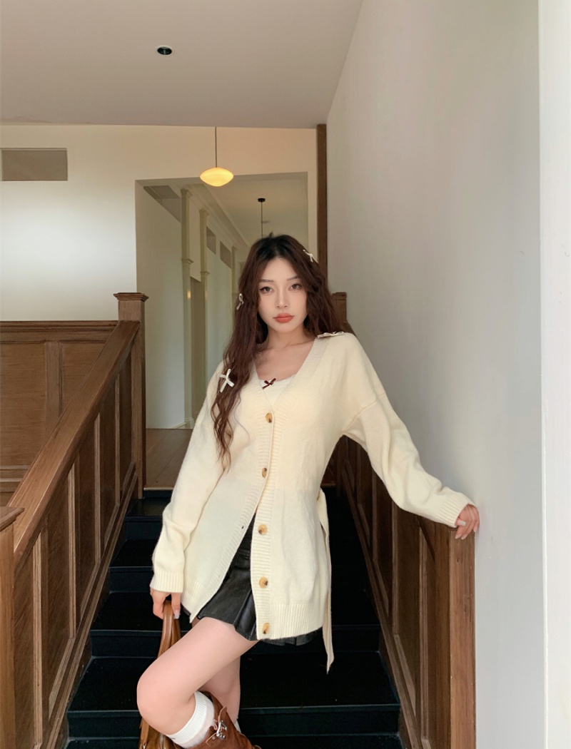 Knitted Casual slim cardigan Korean style with belt coat