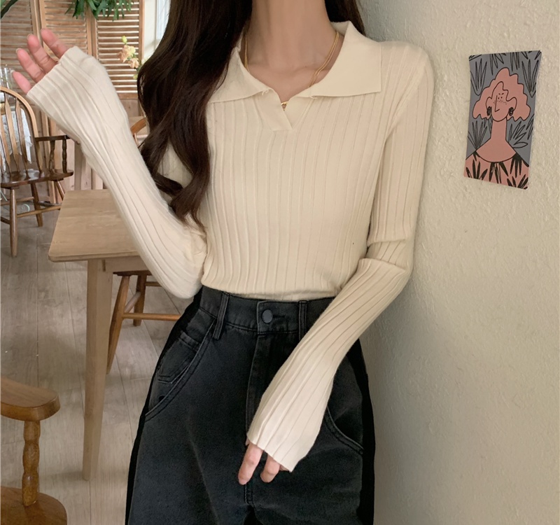 Slim lapel sweater pullover long sleeve bottoming shirt