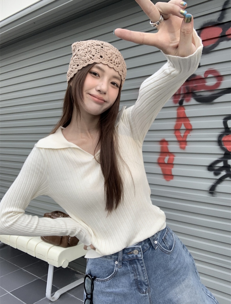 Slim lapel sweater pullover long sleeve bottoming shirt