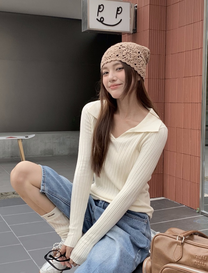 Slim lapel sweater pullover long sleeve bottoming shirt