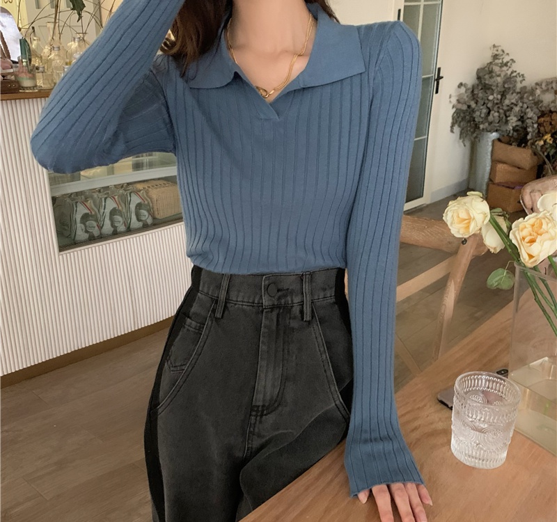 Slim lapel sweater pullover long sleeve bottoming shirt