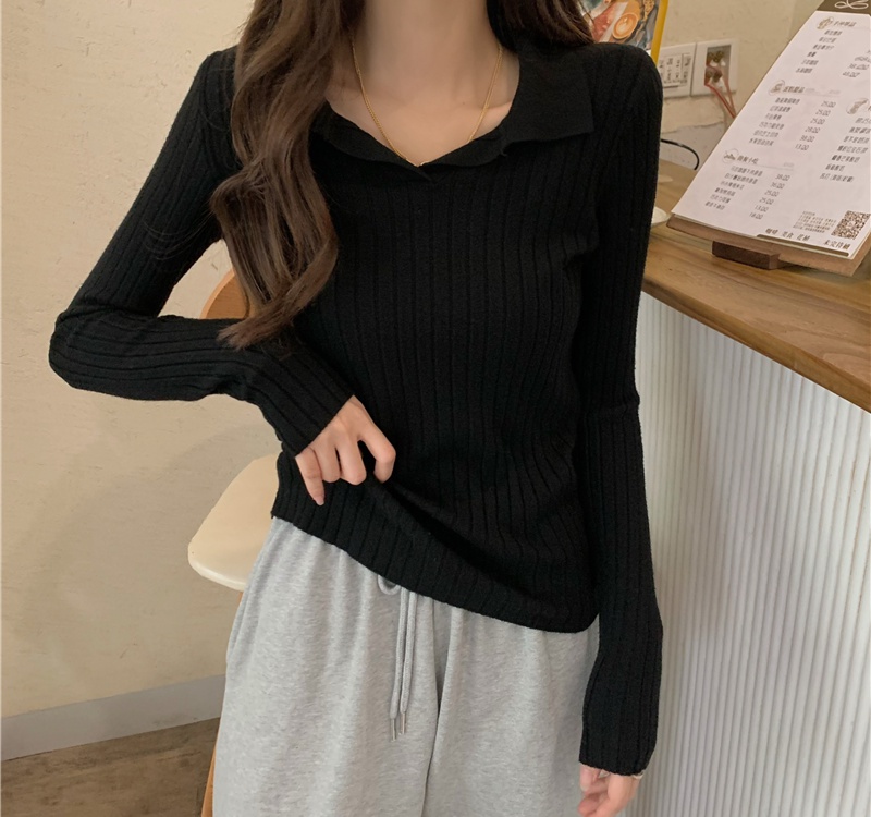 Slim lapel sweater pullover long sleeve bottoming shirt