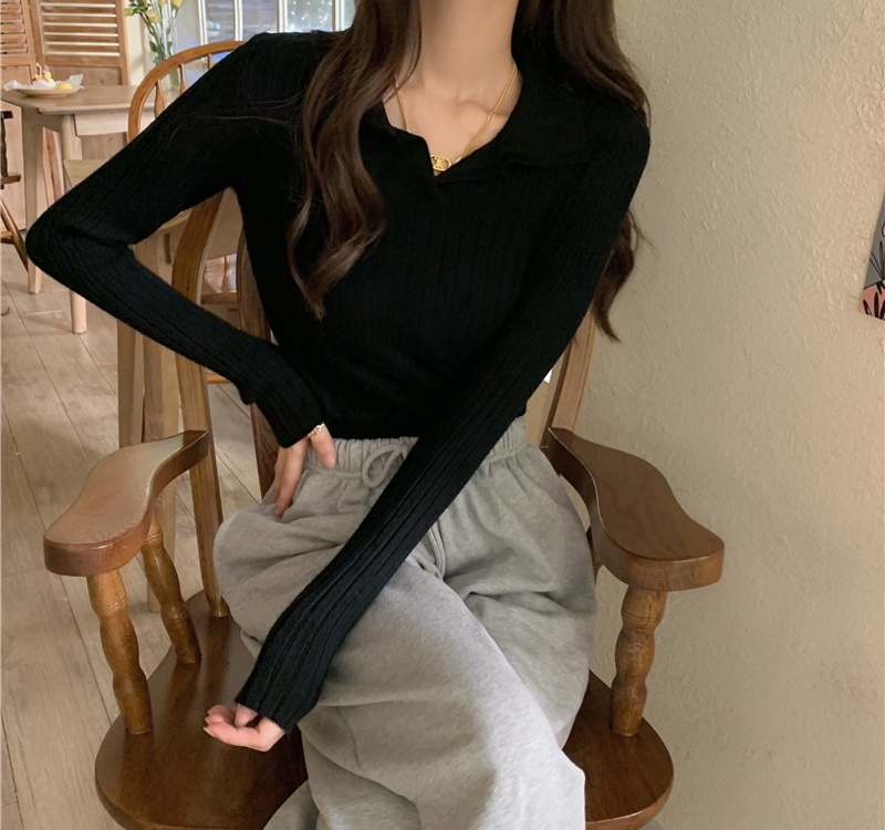 Slim lapel sweater pullover long sleeve bottoming shirt