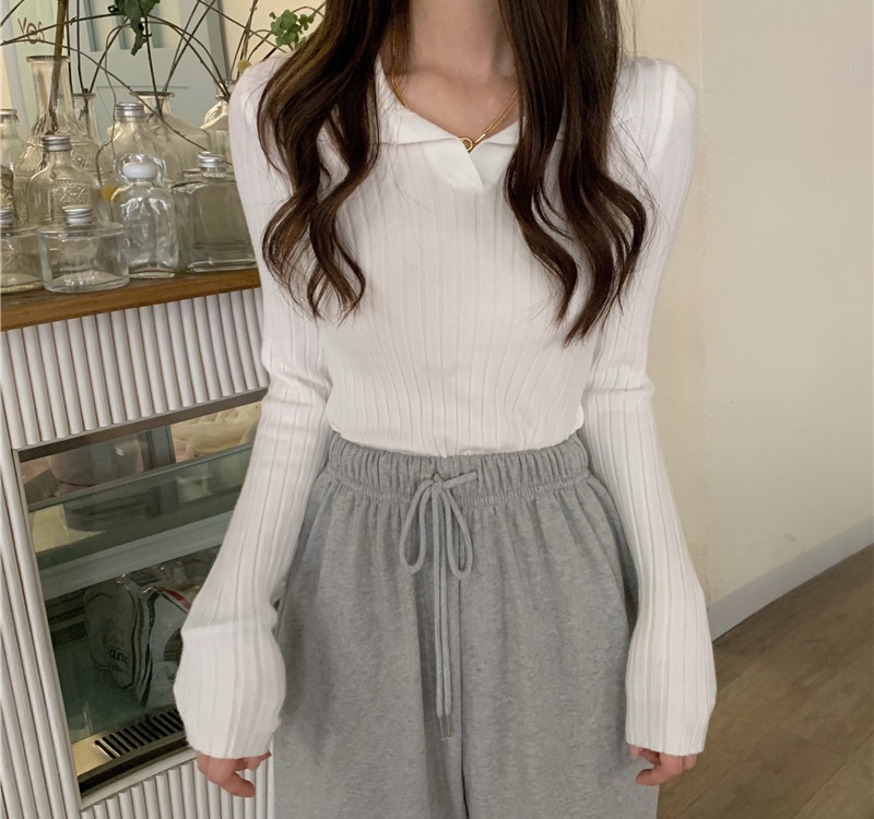 Slim lapel sweater pullover long sleeve bottoming shirt