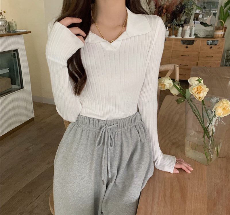 Slim lapel sweater pullover long sleeve bottoming shirt