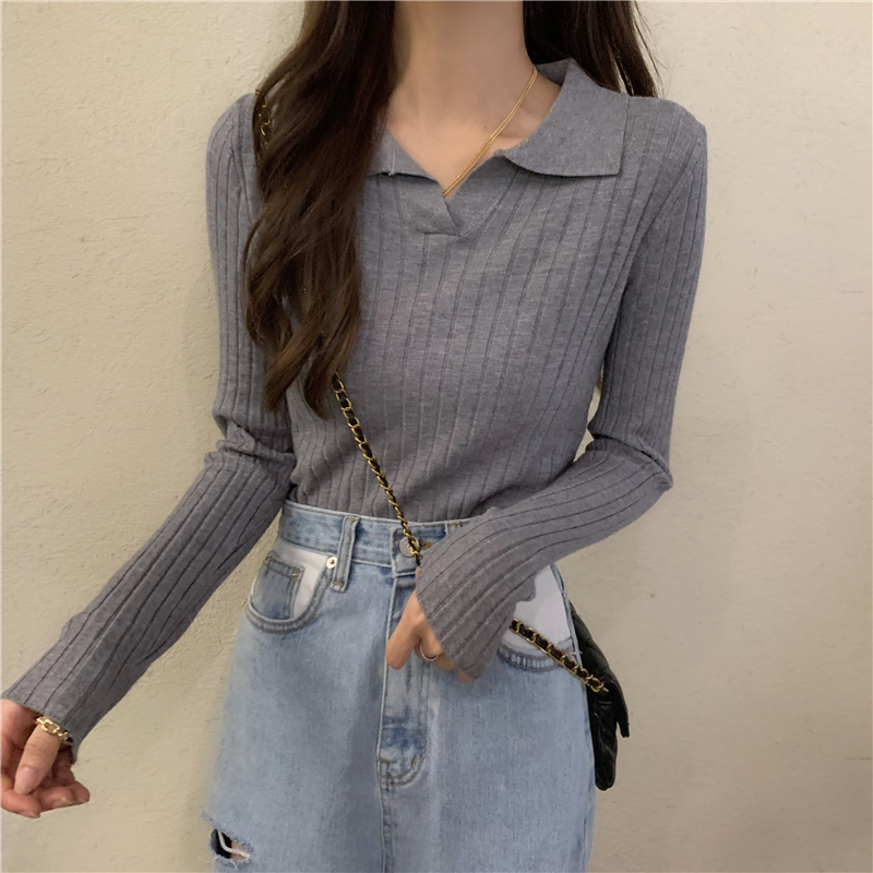 Slim lapel sweater pullover long sleeve bottoming shirt