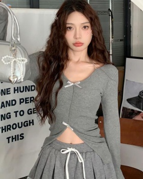 Bottoming slim tops long sleeve bow T-shirt