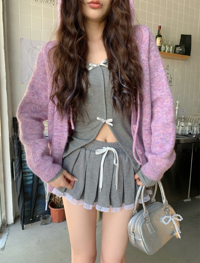 Hooded sweater knitted tops