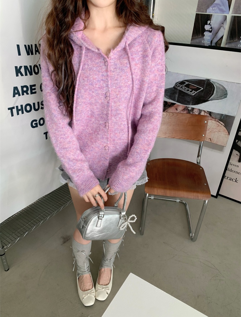 Hooded sweater knitted tops