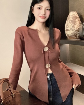 Frenum fold retro small shirt autumn pinched waist sweater