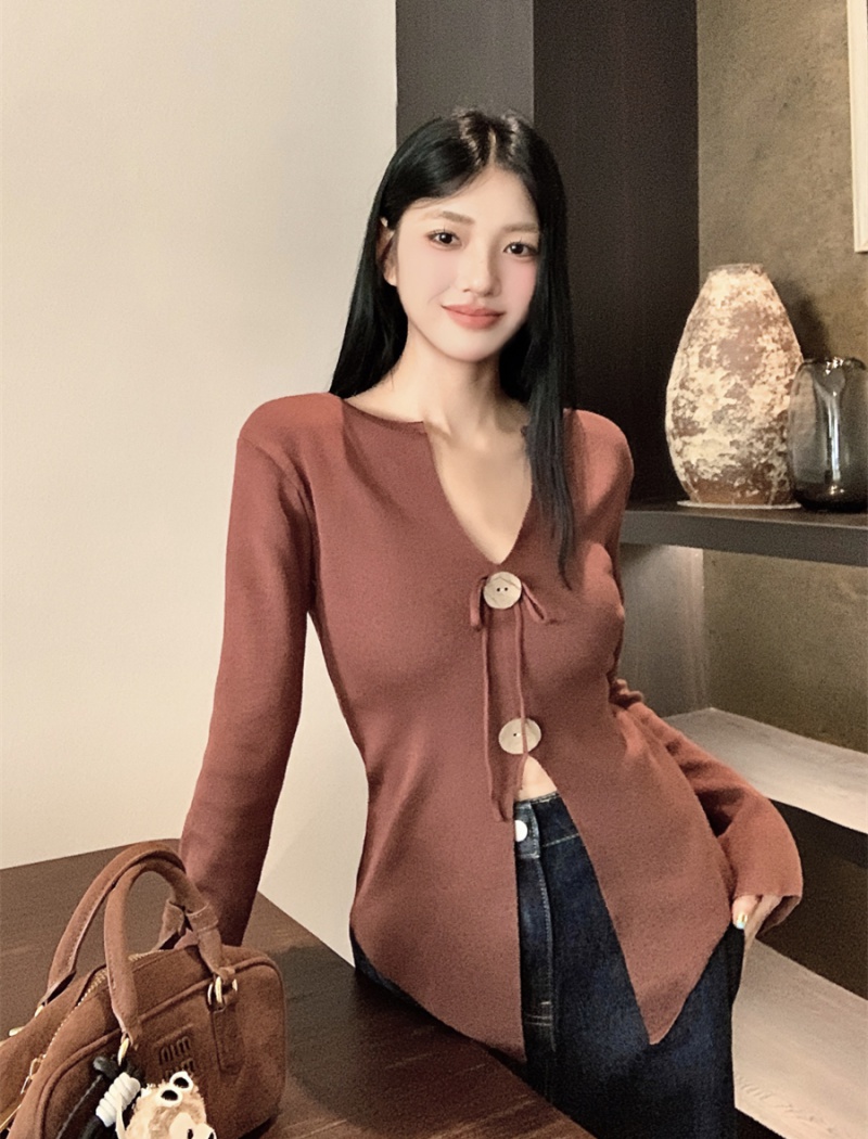 Frenum fold retro small shirt autumn pinched waist sweater