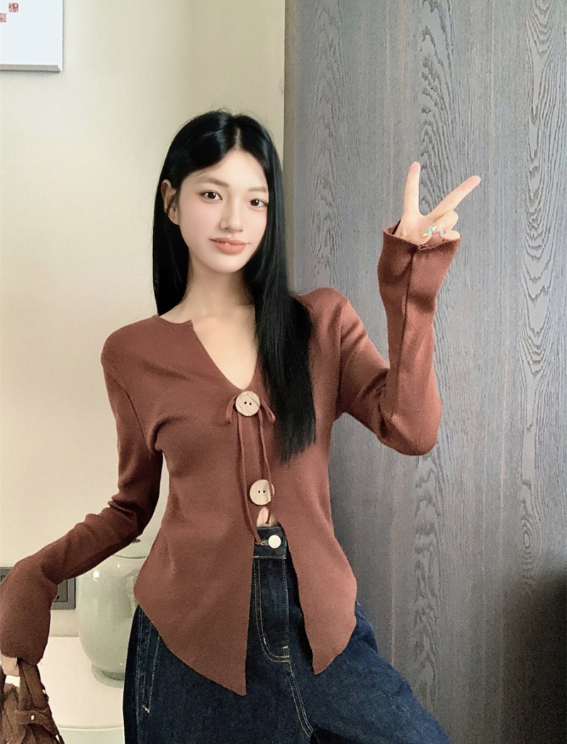 Frenum fold retro small shirt autumn pinched waist sweater