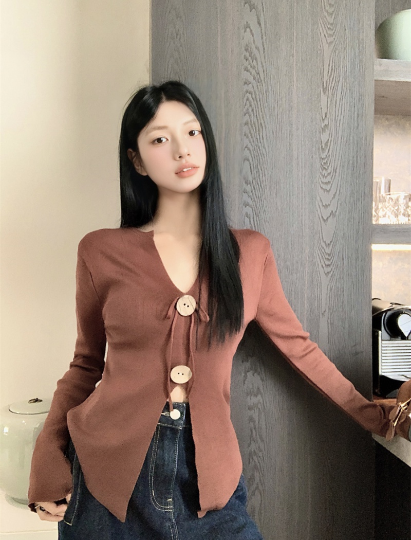 Frenum fold retro small shirt autumn pinched waist sweater