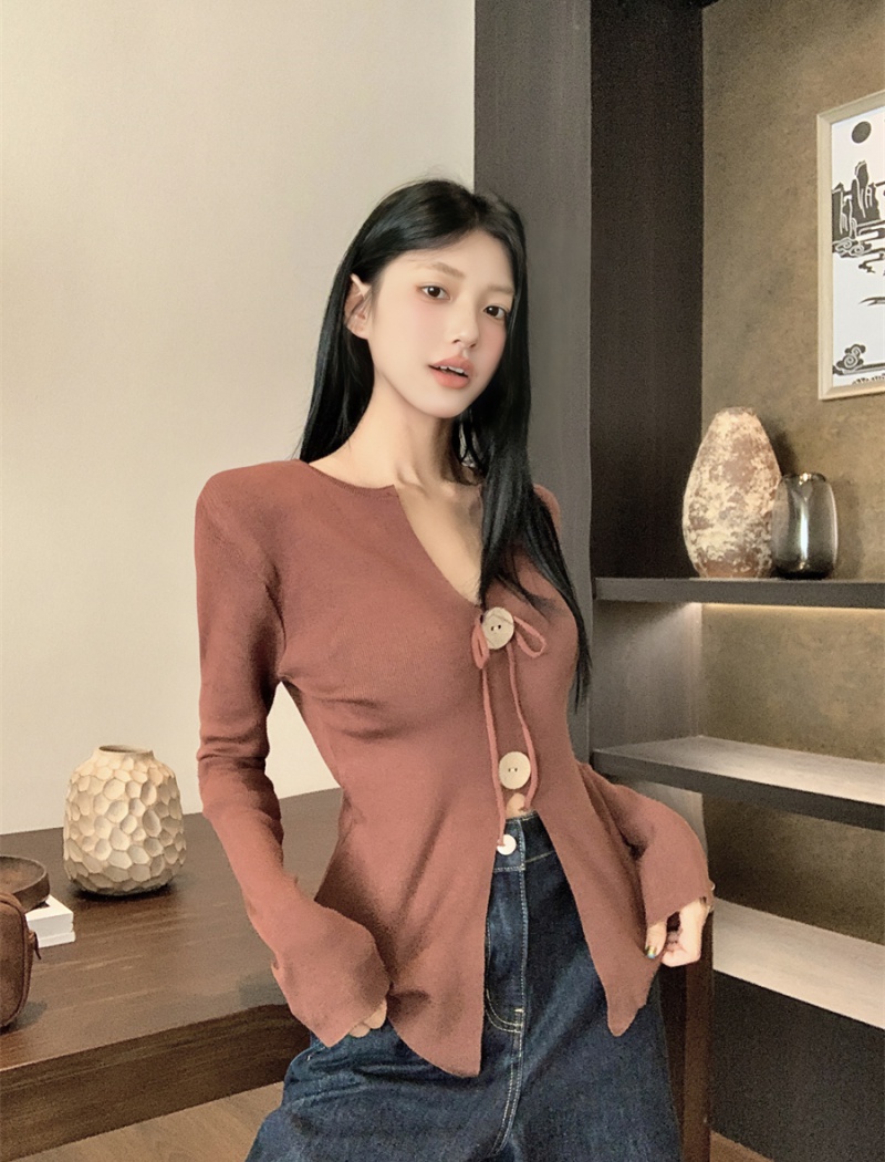 Frenum fold retro small shirt autumn pinched waist sweater