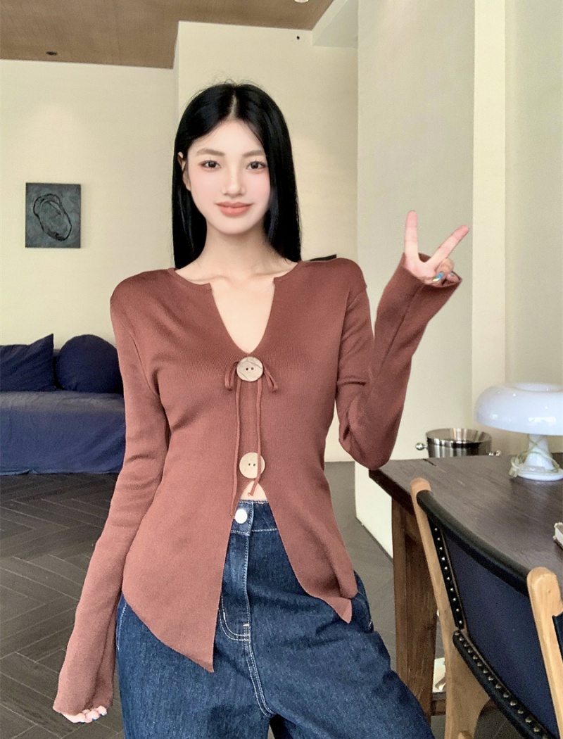 Frenum fold retro small shirt autumn pinched waist sweater