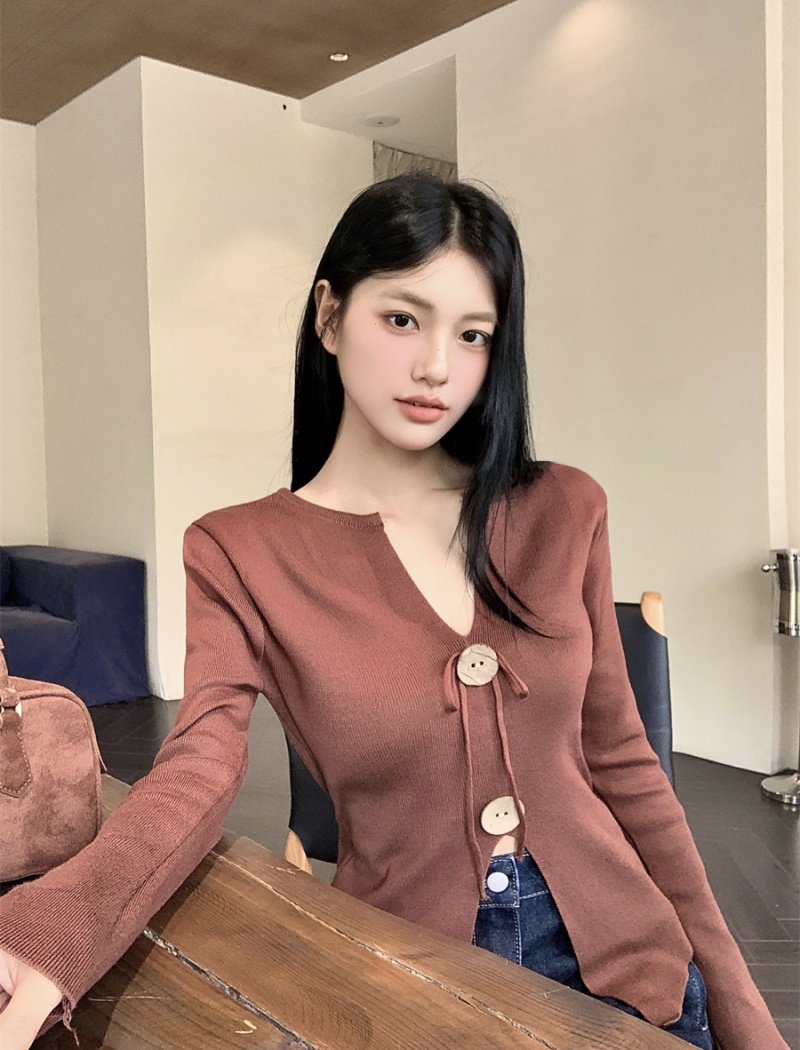 Frenum fold retro small shirt autumn pinched waist sweater