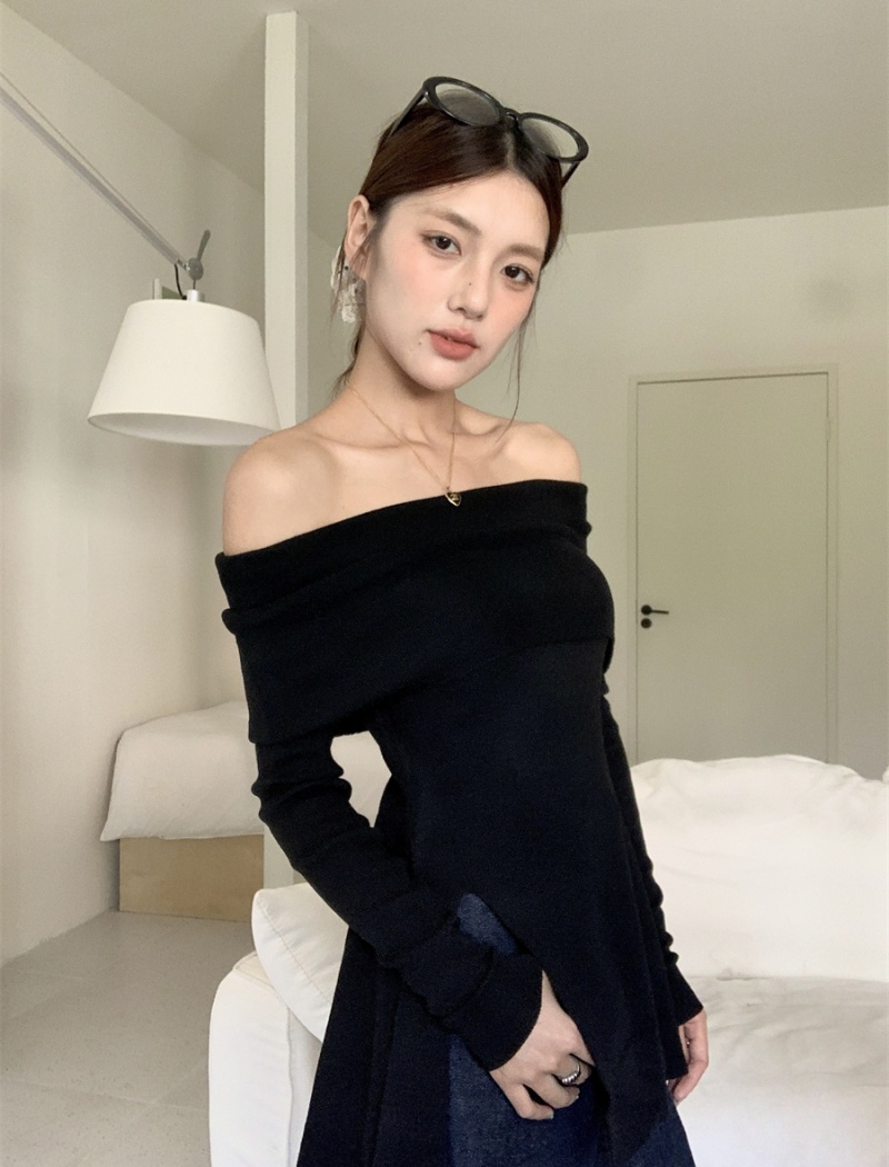 Long sleeve niche tops strapless autumn sweater