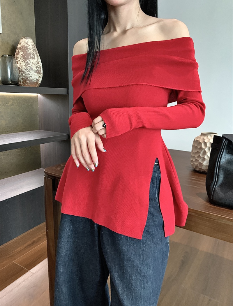 Long sleeve niche tops strapless autumn sweater